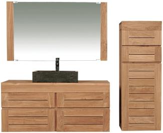 Badmöbel Set Sunne Teak Massivholz - Breite vom Unterschrank: 120 cm - Breite vom Spiegel: 90 cm - Anzahl der Hochschränke: ohne Hochschrank - Handtuchhalter: ohne Handtuchhalter