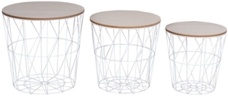 levandeo 3er Set Beistelltisch Metall Metallkorb Drahtkorb Weiß Natur Couchtisch Deckel Aufbewahrung Design Deko Tisch
