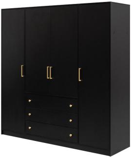 Deine Möbel 24 Kleiderschrank CLASSIC D4 Kleiderschrank mit Schubladen mit 4 Drehtüren 3 Schubladen (4-türig Goldengriffe, 1-St, Kleiderschrank Weiß Matt Schwarz Matt 200 cm) Schlafzimmerschrank, Garderobenschrank, Flurschrank, Elegantes Design