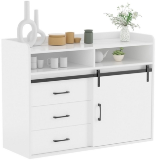 HOMAVO Sideboard HG1-S mit Schiebetür, 3 Schubladen & offenen Fächern, FSC-mix zertifiziert, Retro-Style