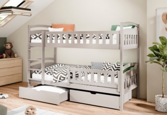 Kids Collective Etagenbett Hochbett Kinderbett 80x180 90x200 umbaubar in zwei Einzelbetten, 90x200 cm mit zwei Schubladen Lattenrost Rausfallschutz Kaschmir