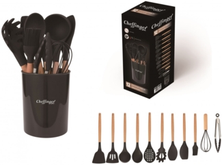 Küchenhelfer Küchenutensilien Set mit Ständer 12-tlg. schwarz Cheffinger UT-13