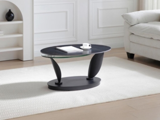 Vente-unique - Couchtisch mit drehbaren Tischplatten - Keramik, Sicherheitsglas & Metall - Marmor-Optik Schwarz - MANEYA von Maison Céphy