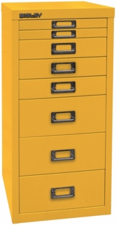 Bisley Multidrawer Schubladenschrank aus Metall mit 8 Schubladen DIN A4 ohne Sockel - Farbe: Zinkgelb, L298-641