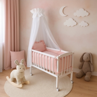 Beistellbett 3in1 90x40 – Matratze & Musselin-Set Rosa | Babyhafen