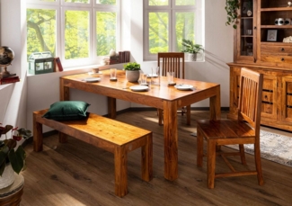 Massivmoebel24 Esstisch OXFORD (Zeitloser Esstisch für 4 Personen im Landhausstil, in braun lackiert 100 x 90 x 76 Akazie), hochwertiges Edelholz,authentische Holzadern,aufwendige Schnitzereien und Verzierungen,