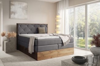 Boxspringbett Schlafzimmerbett NAVEL 200x200cm in Stoff Rouge Dunkelgrau