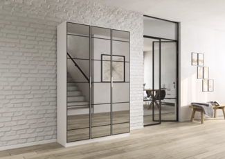 rauch Acero, Garderobenschrank in moderner Loft-Optik, 3-türig, 3 Glastüren, mit 8 Einlegeböden, Farbe Weiß, BxHxT 136x210x41cm