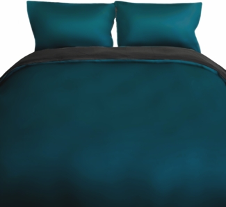 Einfarbige Wendebettwäsche 100% Baumwolle Satin mit Reißverschluss für Einzel- und Doppelbett Petrol/Anthrazit 200 x 200 cm + 2x 80 x 80 cm