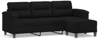 vidaXL 3-Sitzer-Sofa mit Hocker Schwarz 180 cm Mikrofasergewebe 3201234