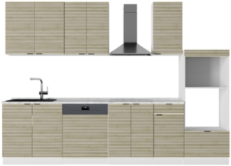 Küchenzeile Fame-Line Eiche Paneel/Weiß 300 cm mit Hochschrank, ohne Arbeitsplatte Vicco