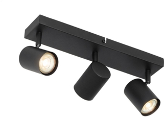 Qazqa LED Aufbaustrahler Jeana, ohne Leuchtmittel, GU10, Schwarz, Modern, Stahl, 3-flammig