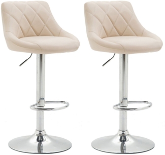 TPFLiving Barhocker Lazius (Set, 2 St, mit Rückenlehne und Fußstütze - Barstuhl höhenverstellbar), 360° drehbar - verchromter Stahl - Sitzfläche: Kunstleder Creme