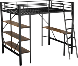 ComfortXL Hochbett mit Schreibtisch-O2273, Metall, Schwarz, 205x149x181cm