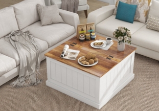 autolock Couchtisch Bauernhaus-Couchtisch mit klappbarer Platte, Quadratischer Mitteltisch (80*80*45 cm), Cocktailtisch mit großem verstecktem Staufach für das Wohnzimmer