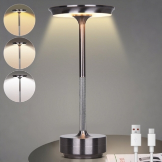 LMaxhome USB-Tischleuchte LED Wiederaufladbare Kabellose Akku Tischlampe mit Touch-Schalter IP54 (1-St, Intelligente LED-Leuchte mit Speicherfunktion), Wasserdichtes Aluminium Moderne Nachttischlampe für Schlafzimmer Außen