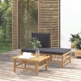 vidaXL 3-tlg. Garten-Lounge-Set mit Dunkelgrauen Kissen Bambus 362305