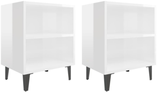 2er-Set Nachttische, Nachtschränke mit Metallbeinen Hochglanz-Weiß 40x30x50 cm