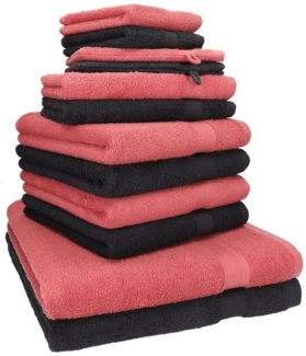 Betz Handtuch Set 12-TLG. Handtuch Set Premium Farbe Graphit/Himbeere, 100% Baumwolle, (12-tlg)