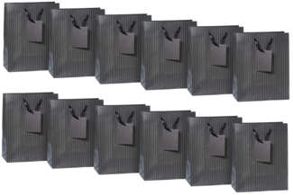 laro Geschenkbox Geschenktüten mit Henkel Medium Schwarz Gestreift 12-96stk (24 St)