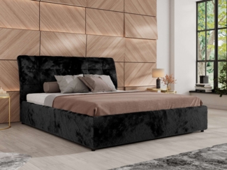 Polsterbett mit Lattenrost Gasfeder Doppelbett GALA CLASSIC gepolstert Kopfteil Bettkasten Multipocket Matratze - 200x200 cm - Schwarz Plüsch - ELORI LUX