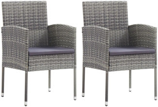 vidaXL Gartenstühle mit Kissen in Dunkelgrau 2 Stk. Grau Polyrattan 318705