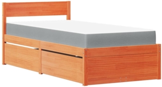 vidaXL Bett mit Schubladen und Matratze Wachsbraun 90x190 Massivholz 3281921