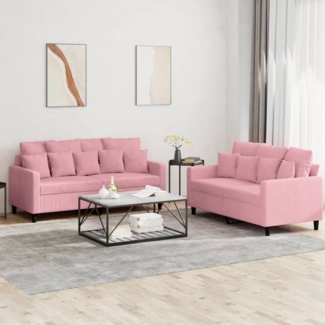 vidaXL 2-tlg. Sofagarnitur mit Kissen Rosa Samt 3201703