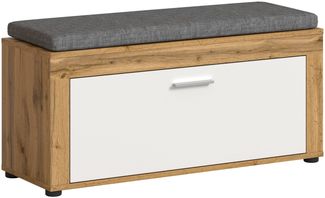 xonox. home Garderobe Jam X8BK6632 Sitzbank inkl. Sitzkissen Bank in Wotan Eiche Nb, weiß, ca. 100 x 44 x 35 cm
