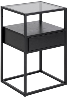 Nachttisch >Randolf< in Grau, Glas, MDF, Stahl - 40x60x35cm (BxHxT)