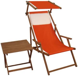 Liegestuhl terracotta Gartenstuhl Tisch Sonnendach Kissen Deckchair Buche Strandstuhl 10-309STKH