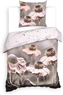 Heckett & Lane Mako-Satin BCI Bettwäsche 135x200 Zalia Grey Wende Natur rose