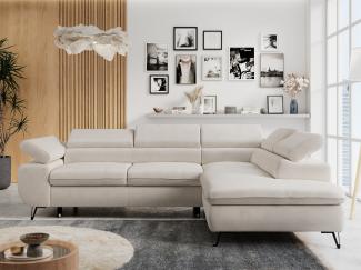 Ecksofa mit Bettfunktion, Modern Sofa, L-form, Einstellbare Kopfstützen, Bettkasten, PETER, 1x Ecksofa, Hellbeige, Mikrofaser, rechts