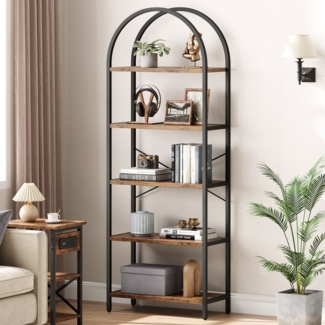 GarveeMore Bücherregal Standregal mit 5 Ebenen,gewölbt Display Racks,180x60x28cm, mit Kippschutz,für Schlafzimmer,Wohnzimmer,Home Office