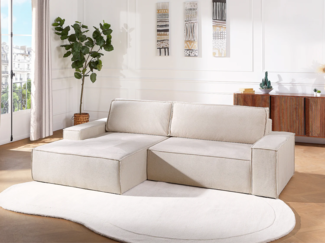 Vente-unique - Ecksofa mit Schlaffunktion - Ecke links - Strukturstoff - Beige - AMELIA
