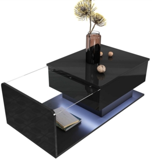 BlingBin Couchtisch (1-St, Höhenverstellbarer Couchtisch mit Ausziehbarer Ablage und Stauraum), LED-Beleuchtung für Ihr Wohnzimmer, 100×50×33CM