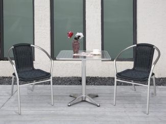Vente-unique - Garten-Essgruppe - Aluminium & Polyrattan: 1 quadratischer Tisch + 2 Sessel - Schwarz - FIZZ von MYLIA
