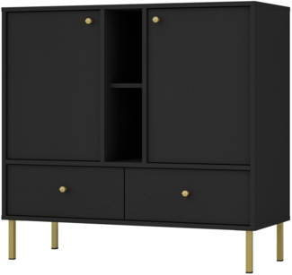 Selsey 'Oktio' Sideboard 2-türig mit 2 Schubladen und Regal, schwarz-graphit, ca. 95 x 100 x 41 cm