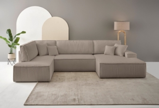 andas Wohnlandschaft FINNLEY U-Form XXL 329 cm, Schlafsofa, Schlaffunktion m. Bettkasten, (194/139 cm), Bouclé, Struktur und Cord