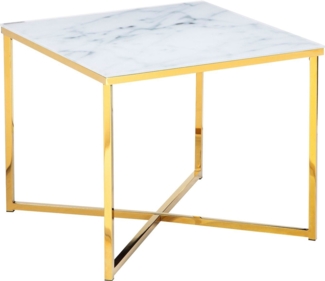 Beistelltisch Metall Glas Gold Weiß