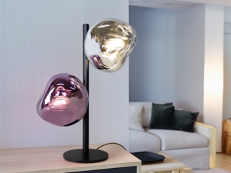 Große LED Tischlampe ausgefallene Glasskugeln in Weiß/Violett, H 40cm