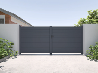 Vente-unique - Gartentor Flügeltor mit Torantrieb - 397 x 181 cm - Aluminium - Anthrazit - VIAZO