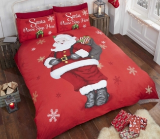 Weihnachtsmann ''Please Stop Here'' Bettwäsche für Kinder 135x200 cm