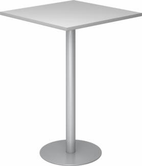 bümö Stehtisch Büro, Bistrotisch eckig 80 x 80 cm - Bartisch grau, Stehtisch Holz-Platte, Säule aus Metall in silber, Buffettisch, Säulentisch, Partytisch, Thekentisch, Hochtisch, Barmöbel, STH88-5-S