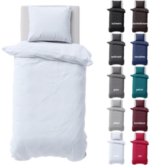 Visaggio Bettwäsche Baumwolle Uni Bettbezug Set Einfarbig 135x200, 155x220, Renforcé, 2 teilig, 100% Baumwolle mit Reißverschluss, moderne Bettbezug Set