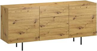 Domando Sideboard Murano M2 Modern für Wohnzimmer Breite 163cm, schwarze Designfüße, Push-to-open-System in Artisan Eiche und Schwarz Matt