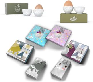 Fiftyeight 4er Eierbecher Set - KÜSSEND & VERTRÄUMT & GLÜCKLICH & HMPFF - weiß +