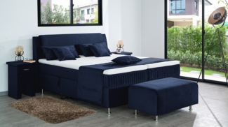 Meisterbetten Boxspringbett Mari 240x220 in VS-Blau, Matratzenbezug Mask, Ergoflex-Topper