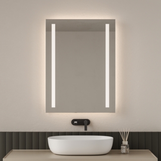 EMKE LED Badspiegel 60x80cm Badezimmerspiegel mit Warmweißer, Kaltweißer Beleuchtung und Beschlagfrei