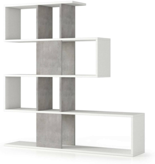Dmora Bücherregal Allison, doppelseitige Bibliothek mit 5 Regalen, Zickzack-Regal für Bücher, Wandschrank mit Regalen, 100 % Made in Italy, 145 x 29 x 145 cm, Weiß und Zement